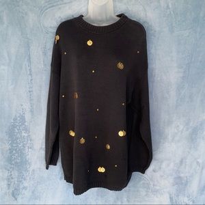 ‘80s Croquet Club long black oversized sweater/dress with gold coin accents